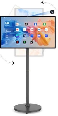 BFSign 32 inch portable tv on wheels,8G +128G,8-core qualcomm cpu rolling tv with 4K camera, 1080p built-in battery(4-6h),android 13 OS, full swivel rotation