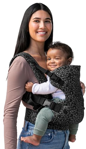 Infantino Babytrage Flip Advanced 4-in-1, Ergonomische und Umwandelbare Babytrage, Trage für Front und Rückentransport, Verstellbare Gurte für Babys von 3,6 bis 14,5 kg, Schwarzer & Grauer Leopard