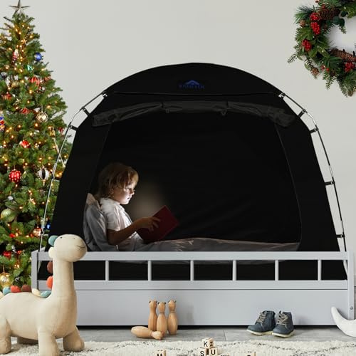 Blackout Twin Bed Tent for Kids & Adult Sleeping, CPC Certified Bed Canopy with 4 Doors & Breathable Large Top Vent, Long-Lasting & Easy Setup(Charcoal,Twin)