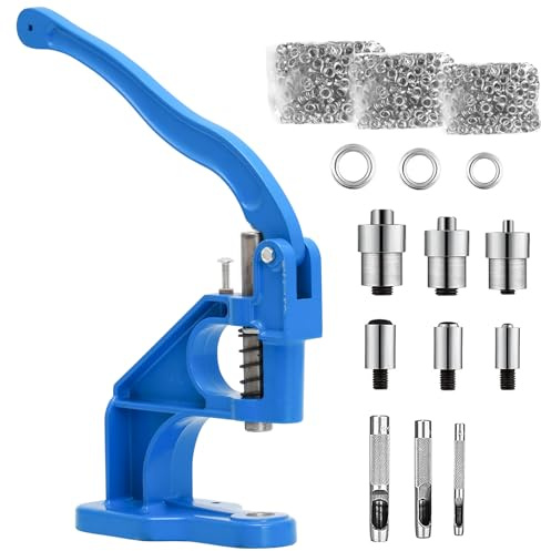 1500 Pressa per occhielli, Pinza per occhielli professionale, Pressa per bottoni automatici, Set di 3 matrici da 6/10/12 mm per occhielli, rivetti, tessuti, tende in pelle, blu