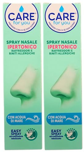 2x Spray Nasale IPERTONICO, Per Raffreddori e Riniti Allergiche, Con Acqua Di Mare. Indicato Per Decongestionare Ed Alleviare i Sintomi Da Naso Chiuso 125ml