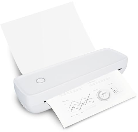 Ejoyous Imprimante Mobile, Imprimante Thermique A4 Bluetooth Mini Imprimante sans Fil pour Le Rucker en Voyage pour Le Bureau à la Maison (White)