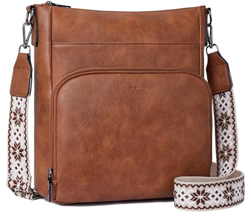 Roulens Crossbody Bags for Women,Soft Vegan Leather Medium Shoulder Handbags Travel Purse with Front Zipper Wallet Pocket