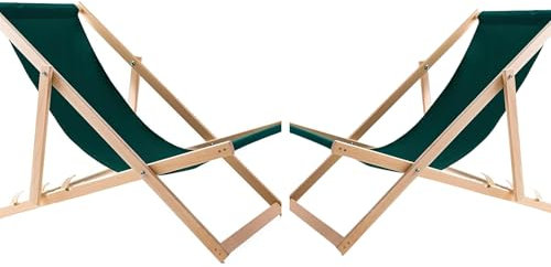 WOODOK Liegestuhl Klappbar - Gartenliege Klappbar bis 120kg, Sonnenliege aus Buchenholz ohne Armlehne (2X Grün)