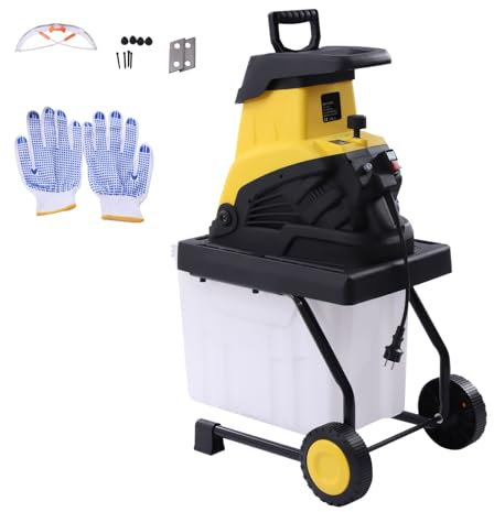 OUKANING Elektro Gartenhäcksler Messerhäcksler 2500W 45mm Aststärke Holzhäcksler mit 45L Fangbox Elektro-Leisehäcksler 90dB Walzenhäcksler