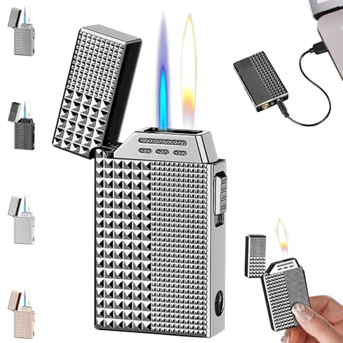 Intelligent Voice-Activated Lighter, Electric Refillable Lighter with USB-C Rechargeable, Voice and Shake Activated Ignition, Butane Compatible, Cool LED Light, for Men(Grey)