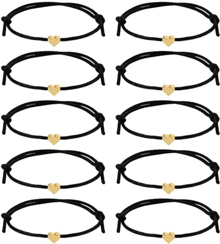 YOFDAL 10 Stück Herz Freundschaftsarmband, Herz Seil Armbänder Filigranes Herz Armband Größenverstellbar Herz Armband für Frauen Mädchen freundschaftsarmbänder
