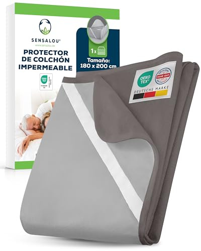 Sensalou Protector De Colchón Impermeable 180 x 200 cm Gris – Colchón para Cama Doble y Dormitorio, Cubrematrás Transpirable de Rizo Suave con Esquinas Elásticas, Silencioso Lavable a 95 °C