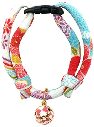 PetSoKoo Four-Leaf Clover Cat Collar with Bell Breakaway Buckle. Japanese Chirimen,Cute Kitten Collar for Girl Boy Cat