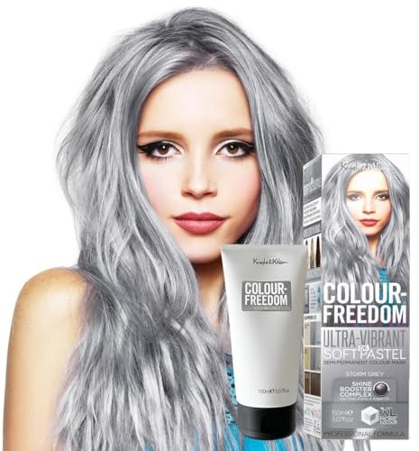 Knight & Wilson Colour-Freedom Storm Grey Semi-Permanent Hair Colour - Ultra-Vibrant Vegan Friendly Colour Mask with Shine Booster Complex - Ammonia Free Colour Lasts Up To 6-10 Washes, 150 ml