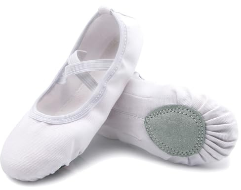 Zapatillas Danza Niñas Antideslizantes Calzado Ballet Respirable Lona Zapatos Bailarinas Cómodo Suela Partida Zapato Gimnasia Blanco 31