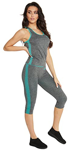 Women's 2Pc Yoga Vest Bra Sport Gym Sports Legging Pants Ladies Outfit Wear Set Size 8-14 (UK Size M/L(12-14), Aqua)