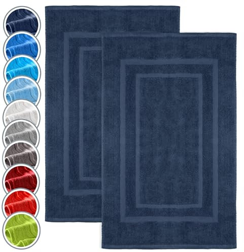 NatureMark 2er Pack Badvorleger | Premium Qualität | 100% Baumwolle | 50 x 80 cm | Duschvorleger Duschmatte Doppelpack | Farbe: Navy blau