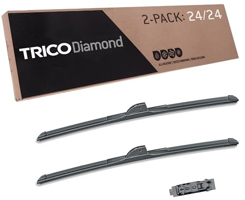 TRICO Diamond 24 + 24 Super Premium Automotive Replacement Windshield Wiper Blades (Set of 2), Passenger and Driver Side All-Weather Beam Wiper Blades for Select Vehicle Models (Item #25-2424)