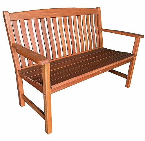 BrackenStyle Boston 2 Seat Wooden Garden Bench - 130cm Outdoor Patio Seating – Durable Hardwood Furniture Ergonomic Backrest with Arm Rests