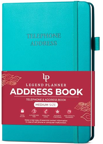 Legendplanerare adressbok med alfabetiska flikar – telefonkontakter bok för telefonnummer, adresser, lösenord, medium (turkos)