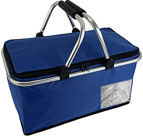 Liunian459 30L Pliable Panier Pique-Nique Isotherme 2 4 6 Personnes(46x28x24cm) Grande Sac Isotherme pour Pique-Nique Corbeille Tissu Oxford 600D Bleu