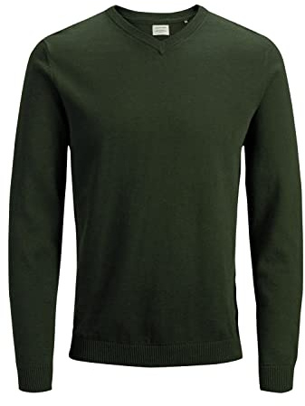 JACK & JONES - Jersey de Punto para Hombre con Cuello de Pico, Verde (Rosin)., L