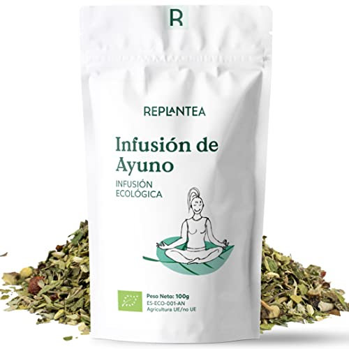 INFUSIÓN DE AYUNO 100% Ecológica 100g (50 Tazas) | Hidratante y Energizante para Ayuno Intermitente | Mate, Cardo Mariano, Té Verde, Ortiga, Melisa, Lavanda REPLANTEA®