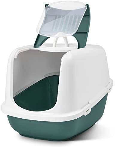XXL Katzentoilette Nestor Jumbo Weiss-dunkelgrün speziell für große Katzenrassen