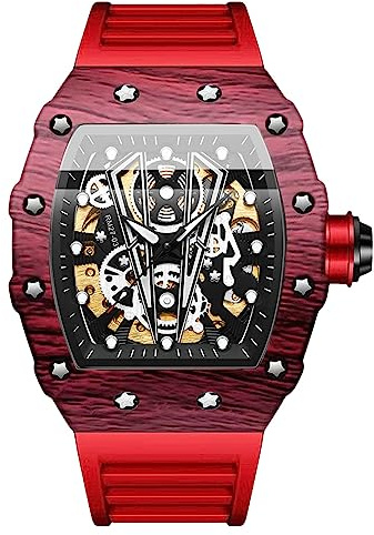 RORIOS Montre Homme Punk Sport Tonneau de Poignet Mécanique Automatique Mode Squelette Étanche Lumineuse Silicone