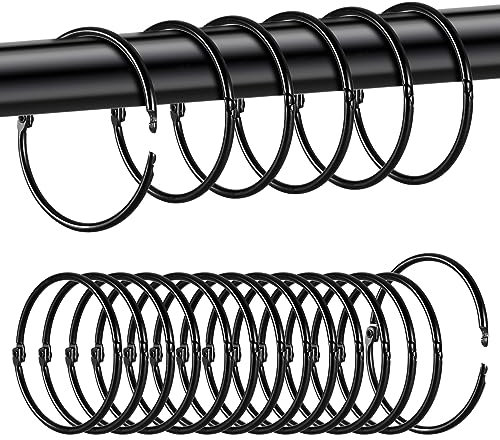 20 Anelli per Tende da Aprire.50mm Ganci Apribili per Tende Senza Bucare in Metallo,Circolare della Tenda della Doccia Anello.Ganci per Tende da Sole Esterno e Aste per Tende (Nero)