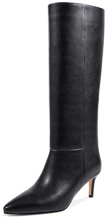 wetkiss Botas altas hasta la rodilla para mujer, con tacón de aguja y diseño de punta puntiaguda, clásicas y sexys, Mate negro, 39 EU