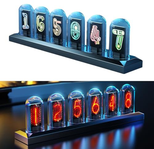 kyaoayo Nixie Tube Clock, LED Nixie Uhr mit 2 Zeitmodi Nixie Röhrenuhr Glow Tube Clock IPS Color Screen Digital Clock röhren Uhr für Zuhause,Schlafzimmer,Schreibtisch,Dekoration
