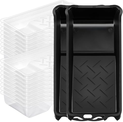 Geelin 52 Pcs 2 Inch Paint Tray Liner Set with 2 Pcs Paint Roller Trays Disposable Paint Tray Liner Deep Textured Ridge Household Paint Tray Fits Most Mini Paint Rollers for Paint Supplies