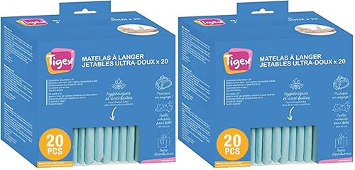 Tigex Protections Jetables pour Matelas à Langer, Blanc/Bleu, Lot de 40