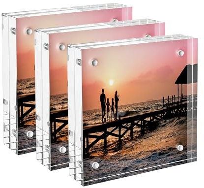 Sezanrpt 3 Pack Acrylic Picture Frames 3x3, 3 x 3 inch picture frame for 3x3 or 2x2 Pictures, Clear Double Sided Thick Photo Frames Desktop Pictures Display Small Tips Holder