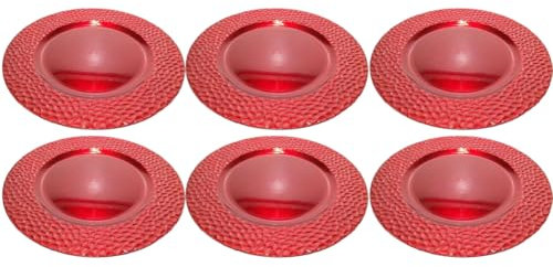 BAKAJI Set 6 x Sottopiatti Natalizi per Tavola, Addobbo Decorazione di Natale, Sotto Piatti Ornamento per Tavoli Natalizio, Forma Rotonda, Decori con Rilievo, Design Moderno (Rosso)