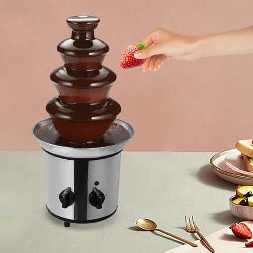 Fuente de chocolate de 4 niveles, 170 W, acero inoxidable, 1,8 L, juego de fondue para fiestas, bodas y cumpleaños