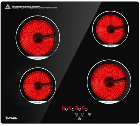 TOPWISH Glaskeramikkochfeld 60cm, Cerankochfeld, Glaskeramik Herdplatten mit 4 Kochzonen, Kochplatten, Kochfeld mit Glaskeramik, Restwärmeanzeige & Überhitzungsschutz