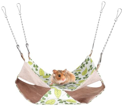 DONGKER Hamaca de conejillo de indias, cama colgante de verano de doble capa, longitud ajustable con 4 ganchos de metal para hurones, ratas, chinchillas, deslizadores de azúcar, animales pequeños que