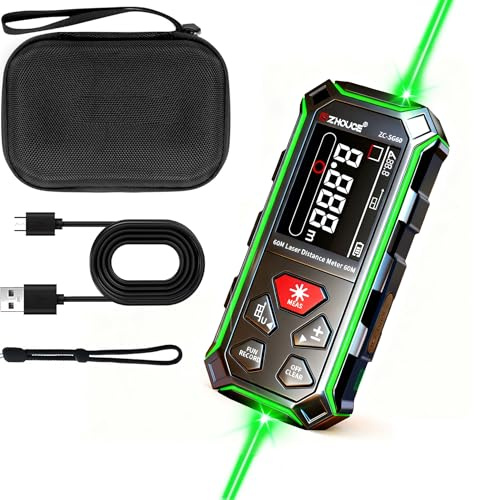 ZC-SG60 Dual Laser Measuring Tool, 196Ft Green-Beam Bilateral Digital Laser Distance Measure 6 Units Ft/in/M, Rechargeable Laser Measurement Tool -Backlit LCD Display, Length/Area/Volume/Angle Sensor