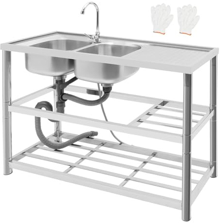 Lavello in Acciaio Inox Acciaio Inox Lavello da Cucina 120x45x80cm iLavello Da Cucina Indipendente Capacità di Carico di 100kg Lavandino da Esterno con Rubinetti 360° Lavello Cucina con Mobile