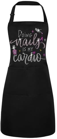 saerryor Nail Tech Apron for Women, Funny Apron with 2 Pockets, Doing Nails is My Caidio, Salon Gift, Adjustable Cosmetology Bib for Cooking Manicurist Technician Artist Cafe Kitchen