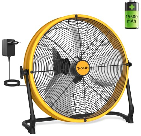 T-SUN Ventilador Suelo Industrial 40cm, Ventilador Bateria con 13200mAh, Ventilador de Pie Portátil y Silencioso, Regulación Continua de la Velocidad, para el Terraza, Garaje, Reformas, Acampadas