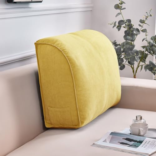 Almohada de cuña extra gruesa y grande de apoyo lumbar, cómodo cojín de espalda para leer, soporte de cintura, cabecero con funda extraíble (amarillo, 70 x 45 x 20 cm)