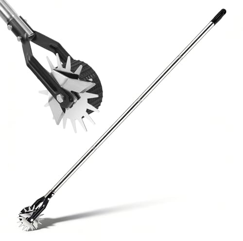 Weciau Cortabordes con Mango, Desbrozadora con Mango Ajustable de Acero Inoxidable, Cortador con Rodillo, Cortador de Bordes de CéSped Manual para Aceras con Rueda y Hoja Rotativa (100-170 cm)