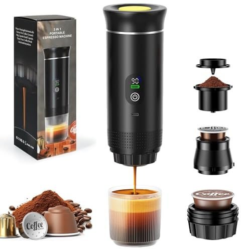 NICEWAT Mini Kaffeemaschine für unterwegs, 3 in 1 Tragbare Espressomaschine mit Akku, Reise Kaffeemaschine Auto Espressomaschine, kompatibel mit kapsel und gemahlener Kaffee für Wandern Büro Wohnmobil