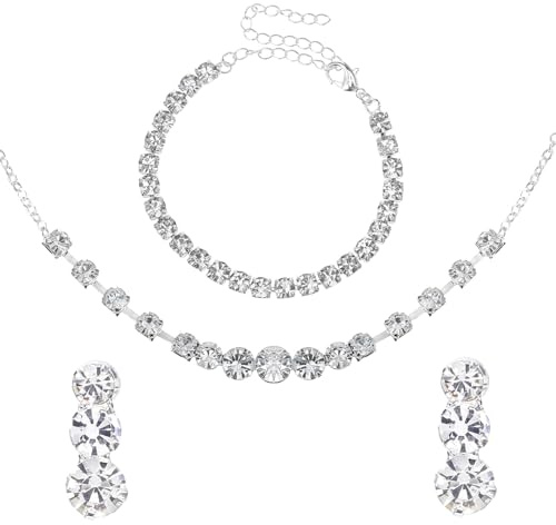 Prom Jewellery Set Silver Rhinestone Crystal Bridal Wedding Jewellery Set
