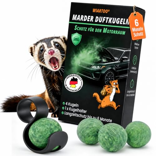 WIARTOO® Marten deterrent car, marten repellent fragrance balls with eucalyptus oil, expels martens from engine compartment, attic and garage, 4 fragrance balls + ball holder, long-lasting marten