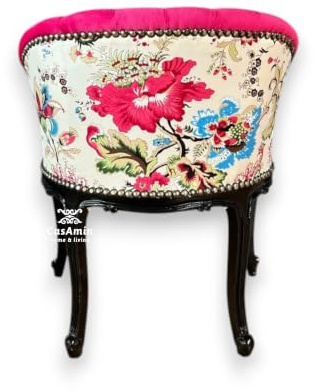 CasAmin Home & Living Fauteuil cocktail de style baroque français, velours rose vif, fauteuil de bar nostalgique, velours rose vif avec piqûre à boutons pour l'ameublement du salon.
