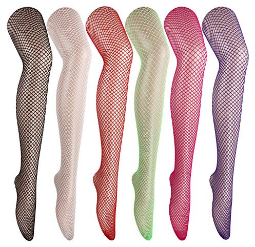 DRESHOW 6 Paires Femme Sexy Élastique Collants Taille Haute Filets de Pêche Bas Résille Cuisse Haut Bas Collants,Taille unique,6 Pair E-blanc, voilet, Deeprose, rouge, Noir, vert