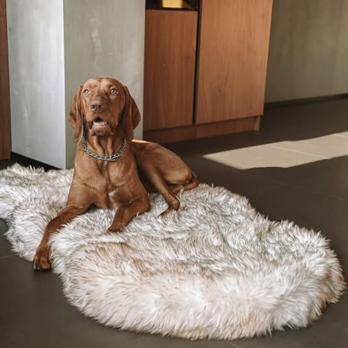 Faux Fur Orthopedic Dog Bed, Memory Foam, White w/Brown Tips 50x30