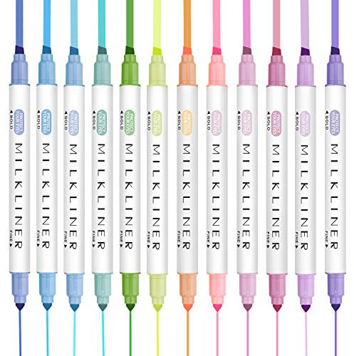 EooUooIP Textmarker, mit dünnen und breiten Schrägkeilspitzen Textmarker Pastell, für das Klassenzimmer und Büro, 12 Farben