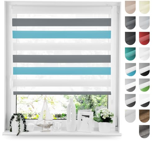 Tom'Shop Tom'Shop® Doppelrollo DuoRollo (Grau & Blau & Weiß 80cm x 150cm) Duo Rollos für Fenster Klemmfix ohne Bohren mit Klämmträger Fensterabdeckung Fensterrollo leichte Montage