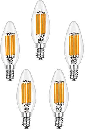 ZYUJIA E14 LED Dimmable Candle Bulbs,C35 Small Screw Candelabra LED Light Bulbs Warm White 2700K 6W Filament Bulb (Equivalent to 60W) 5 Packs